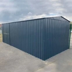10' X 19' Globel Anthracite Grey Double Door Metal Workshop (3.07m X 5.88m) -Halls || Lifetime || Keter Sales lotus10x19wsag 10x19 lotus grey metal workshop insitu1 min