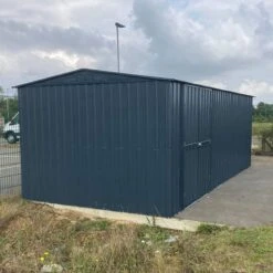 10' X 19' Globel Anthracite Grey Double Door Metal Workshop (3.07m X 5.88m) -Halls || Lifetime || Keter Sales lotus10x19wsag 10x19 lotus grey metal workshop insitu2 min