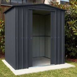 6' X 3' Globel Anthracite Grey Metal Shed (1.84m X 0.92m) -Halls || Lifetime || Keter Sales lotus63ag 6x3 lotus anthracite grey metal shed insitu2 min