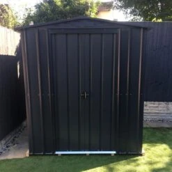 6' X 5' Globel Anthracite Grey Apex Metal Shed (1.71m X 1.44m) -Halls || Lifetime || Keter Sales lotus6x5ags 6x5 lotus grey apex metal shed insitu3 min