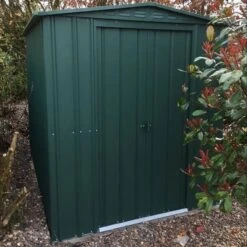 6' X 5' Globel Heritage Green Apex Metal Shed (1.84m X 1.54m) -Halls || Lifetime || Keter Sales lotus6x5hgs 6x5 lotus green apex metal shed insitu1 min