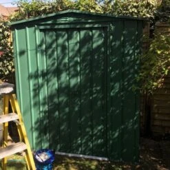 6' X 5' Globel Heritage Green Apex Metal Shed (1.84m X 1.54m) -Halls || Lifetime || Keter Sales lotus6x5hgs 6x5 lotus green apex metal shed insitu2 min