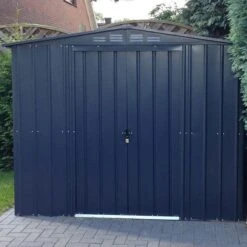 8' X 5' Globel Anthracite Grey Metal Shed (2.45m X 1.54m) -Halls || Lifetime || Keter Sales lotus85ag lotus 8x5 anthracite metal shed no2