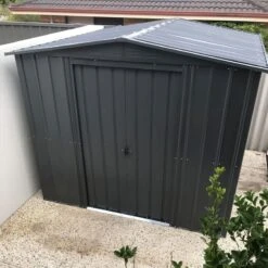 8' X 8' Globel Anthracite Grey Apex Metal Shed (2.45m X 2.47m) -Halls || Lifetime || Keter Sales lotus88ag 8x8 lotus anthracite grey metal shed insitu4 min 1