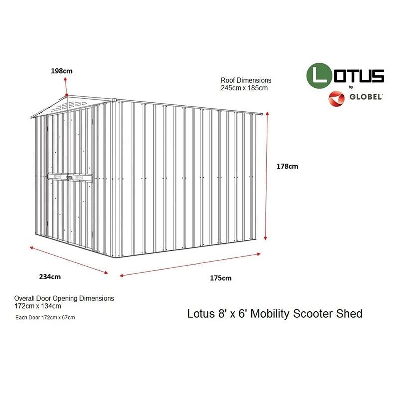 8' X 6' Globel Metal Shed & Mobility Scooter Store (2.45m X 1.85m) - Image 3
