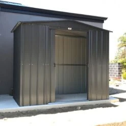 8' X 6' Globel Anthracite Grey Apex Metal Shed (2.34m X 1.75m) -Halls || Lifetime || Keter Sales lotus8x6ags 8x6 lotus grey apex metal shed insitu2 min