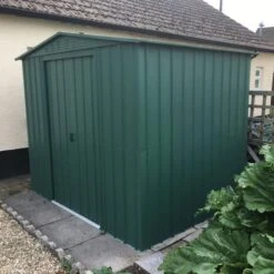 8' X 6' Globel Heritage Green Apex Metal Shed (2.45m X 1.85m) -Halls || Lifetime || Keter Sales lotus8x6hgs 8x6 lotus green apex metal shed insitu min