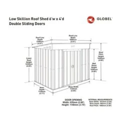 6' X 4' Globel Anthracite Grey Low Pent Metal Shed (1.8m X 1.24m) -Halls || Lifetime || Keter Sales lotuslowpent64agbun 6x4 lotus grey low pent metal shed drawing min