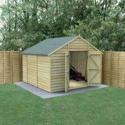 10' X 10' Forest 4Life 25yr Guarantee Overlap Pressure Treated Windowless Double Door Apex Wooden Shed (3.2m X 3.01m)