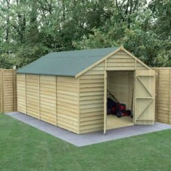 15' X 10' Forest 4Life 25yr Guarantee Overlap Pressure Treated Windowless Double Door Apex Wooden Shed (4.48m X 3.2m)