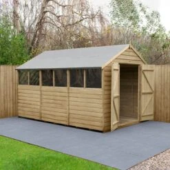 12' X 8' Forest 4Life 25yr Guarantee Overlap Pressure Treated Double Door Apex Wooden Shed (3.61m X 2.61m)