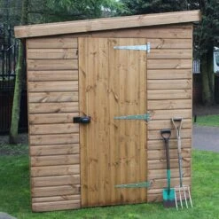 8' X 6' Traditional Shiplap Pent Security Wooden Garden Shed (2.44m X 1.83m) -Halls || Lifetime || Keter Sales pent security sheds insitu2 min 6