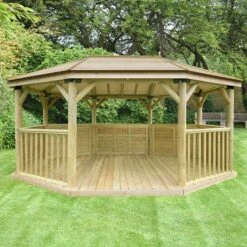 17'x12' (5.1x3.6m) Premium Oval Wooden Garden Gazebo With Timber Roof - Seats Up To 22 People