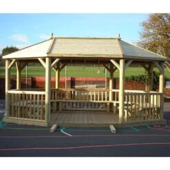 17'x12' (5.1x3.6m) Premium Oval Wooden Garden Gazebo With Timber Roof - Seats Up To 22 People -Halls || Lifetime || Keter Sales pog51mttin 5.1m oval gazebo trad main