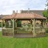 20'x15' (6x4.7m) Premium Oval Furnished Wooden Garden Gazebo With New England Cedar Roof - Seats Up To 27 People
