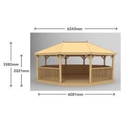 20'x15' (6x4.7m) Premium Oval Furnished Wooden Garden Gazebo With New England Cedar Roof - Seats Up To 27 People -Halls || Lifetime || Keter Sales pog6mnecin 6m premium oval gazebo dimensions 1