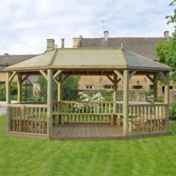 20'x15' (6x4.7m) Premium Wooden Furnished Garden Gazebo With Timber Roof - Seats Up To 27 People