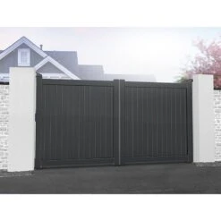 Devon Premium Aluminium Driveway Double Gates - Grey -Halls || Lifetime || Keter Sales rmg001dggrey devon premium aluminium swing gate insitu4 min