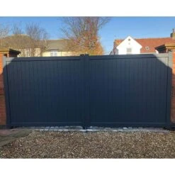 Devon Premium Aluminium Driveway Double Gates - Grey -Halls || Lifetime || Keter Sales rmg001dggrey devon premium aluminium swing gate insitu5 min