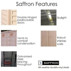 8' X 5'3" Saffron Plastic Vinyl Apex Shed (Includes Foundation Kit And Skylight) (2.39m X 1.6m) -Halls || Lifetime || Keter Sales saffron features min 2