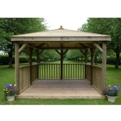 11'x11' (3.5x3.5m) Square Wooden Garden Gazebo With Traditional Timber Roof