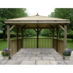 11'x11' (3.5x3.5m) Square Wooden Garden Gazebo With Timber Roof