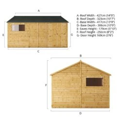 14' X 10' Mercia Shiplap Reverse Apex Workshop (4.2m X 3.2m) -Halls || Lifetime || Keter Sales si 001 004 0112 14x10 workshop drawing1 min