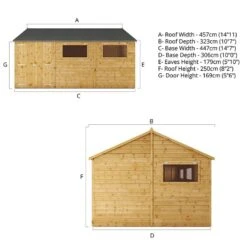 15' X 10' Mercia Shiplap Reverse Apex Workshop (4.5m X 3.2m) -Halls || Lifetime || Keter Sales si 001 004 0113 15x10 workshop drawing1 min