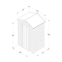4' X 3' Forest Beckwood 25yr Guarantee Shiplap Pressure Treated Windowless Apex Wooden Shed (1.34m X 1m) -Halls || Lifetime || Keter Sales spa43nwm line drawing 2023