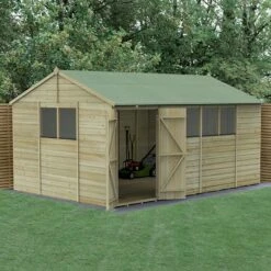 15' X 10' Forest Beckwood 25yr Guarantee Shiplap Pressure Treated Double Door Reverse Apex Wooden Shed (4.48m X 3.21m)