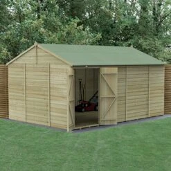 15' X 10' Forest Beckwood 25yr Guarantee Shiplap Pressure Treated Windowless Double Door Reverse Apex Wooden Shed (4.48m X 3.21m)