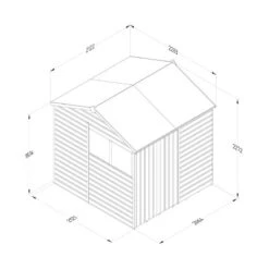 7' X 7' Forest Beckwood 25yr Guarantee Shiplap Pressure Treated Double Door Reverse Apex Wooden Shed (2.28m X 2.12m) -Halls || Lifetime || Keter Sales spr77dd2wm line drawing 2023