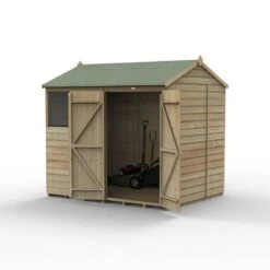 8' X 6' Forest Beckwood 25yr Guarantee Shiplap Pressure Treated Double Door Reverse Apex Wooden Shed (2.42m X 1.99m) -Halls || Lifetime || Keter Sales spr86dd2wm open 05.30.23