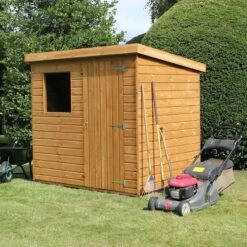 7' X 7' Traditional Standard Shiplap Pent Wooden Garden Shed (2.14m X 2.14m) -Halls || Lifetime || Keter Sales standard pent sheds insitu5 min 8