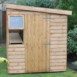 8' X 6' Traditional Shiplap Sun Pent 6' Gable Wooden Garden Shed (2.43m X 1.83m) -Halls || Lifetime || Keter Sales sun pent sheds insitu2 min