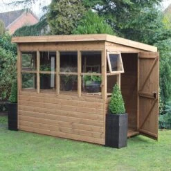 8' X 6' Traditional Shiplap Sun Pent 6' Gable Wooden Garden Shed (2.43m X 1.83m) -Halls || Lifetime || Keter Sales sun pent sheds insitu6 min