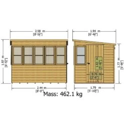 6' X 8' Shire Sun Pent Wooden Garden Potting Shed (1.94m X 2.58m) -Halls || Lifetime || Keter Sales sunp0806dsl 1aa sun pent 8x6 drawing