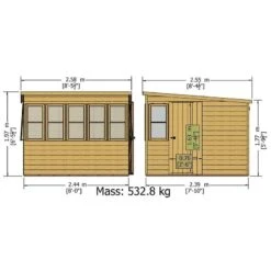 8' X 8' Shire Sun Pent Wooden Garden Potting Shed (2.58m X2.55m) -Halls || Lifetime || Keter Sales sunp0808dsl 1aa sun pent 8x8 drawing