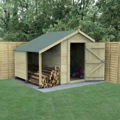 8' X 6' Forest Timberdale 25yr Guarantee Tongue & Groove Pressure Treated Windowless Apex Shed With Logstore (2.5m X 1.83m)