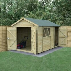 12' X 8' Forest Timberdale 25yr Guarantee Tongue & Groove Pressure Treated Double Door Combination Apex Shed (3.65m X 2.52m)