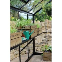 4' X 8' Halls Cotswold Birdlip Small Greenhouse In Black With Toughened Glass (1.47m X 2.56m) -Halls || Lifetime || Keter Sales v01590 eden birdlip 4x8 small greenhouse black interior min 1