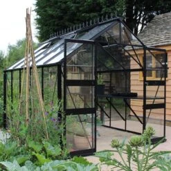 8' X 12' Halls Cotswold Blockley Greenhouse In Green With Toughened Glass (2.56m X 3.79m) -Halls || Lifetime || Keter Sales v01635 eden blockley 8x12 greenhouse black no2 min 1