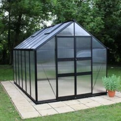 8' X 12' Halls Cotswold Blockley Greenhouse In Black With Toughened Glass (2.56m X 3.79m) -Halls || Lifetime || Keter Sales v01635 eden blockley 8x12 greenhouse black no4 min