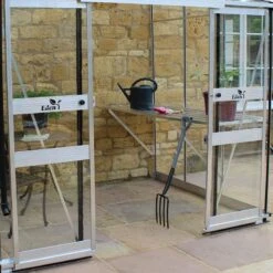 8' X 6' Halls Cotswold Broadway 86 Silver Lean-To Greenhouse (2.56m X 1.93m) -Halls || Lifetime || Keter Sales v01708 8x6 halls cotswold broadway 86 lean to greenhouse silver close up1 min