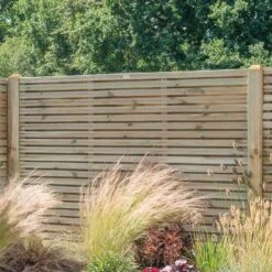 Forest 6' X 5' Pressure Treated Contemporary Double Slatted Fence Panel (1.8m X 1.5m) -Halls || Lifetime || Keter Sales venhhm5 double sided slatted panel 1 5m high insitu2 min
